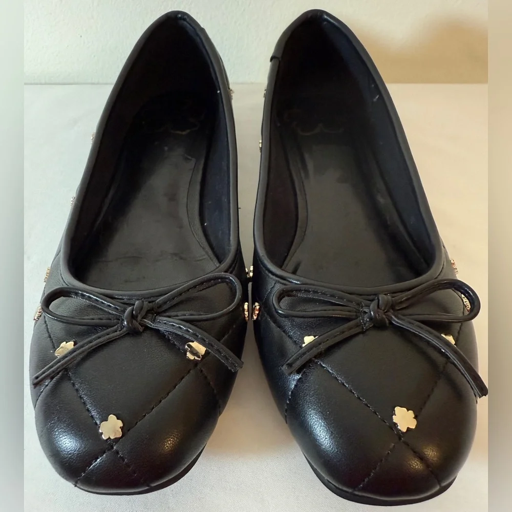 Ted Baker Libban Black Quilted Gold Magnolia Ballerina Flats Size 37 7 SKU 0024 - Picture 2 of 13